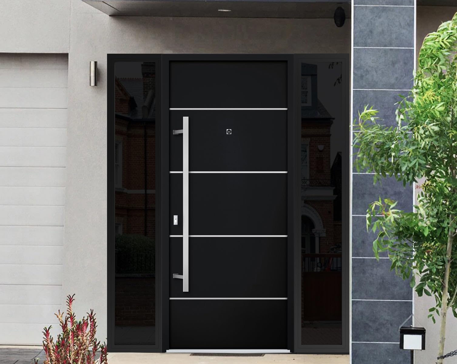 VDOMDOORS Front Exterior Prehung Steel Door/Deux 6083 Black Enamel